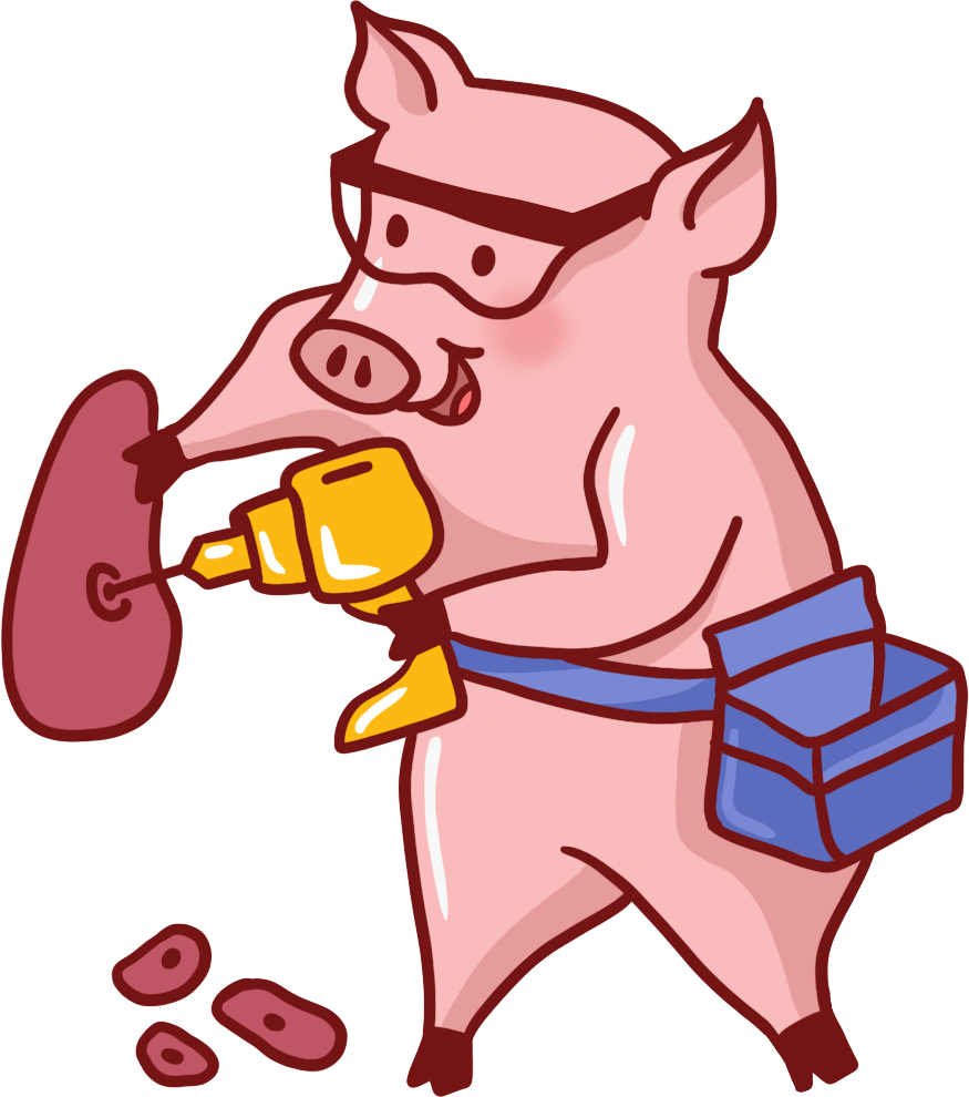 Graphic of a pig setting some rock climbing holds